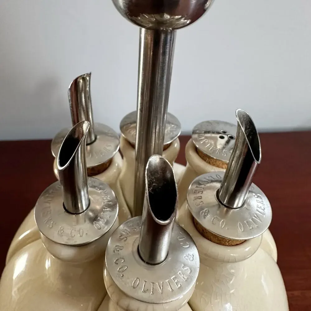 Oliviers & Co Kitchen Oils Caddy Holder Cream Silver Retro Vintage